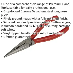 170mm Long Nose Pliers - Drop Forged Steel - 45mm Jaw Capacity - Serrated Jaws