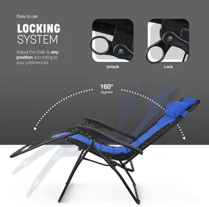 KEPLIN Set of 2 Blue Heavy Duty Textoline Zero Gravity Chairs for Garden Light Reclining Patio Sun Loungers