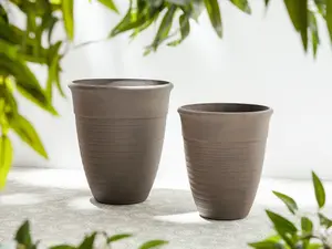 Set of 2 Plant Pots 43 cm Brown KATALIMA