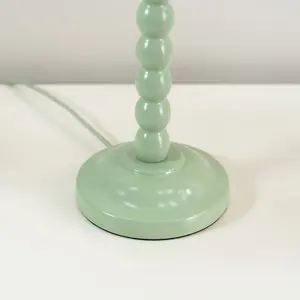 ValueLights Bobbles Sage Green Bobbin Table Lamp with Blue Pleated Shade