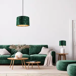 Modern Green Crushed Velvet 10 Table/Pendant Lampshade with Shiny Copper Inner