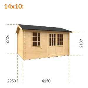 14ft x 10ft (4150mm x 2950mm) Horsforth "The Tallahassee Plus" 44mm Log Cabin With 1 Window