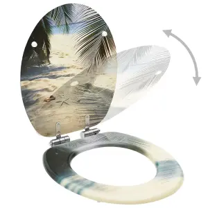 WC Toilet Seat with Soft Close Lid MDF Beach Design