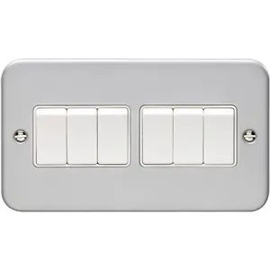 6 Gang Multi Light Switch 2 Way 10A HEAVY DUTY METAL CLAD - White Trim & Rocker