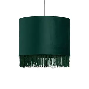 First Choice Lighting Tassel Dark Green Velvet with Gold Inner Easy Fit 25cm Pendant Shade