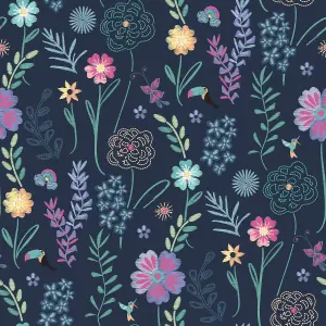 Disney Encanto Navy Embroidery Floral Peel & Stick Wallpaper