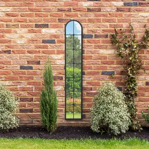 MirrorOutlet The Arcus Black Arched Leaner Garden Wall Mirror 170CM X 30CM