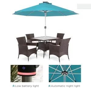 Outsunny Solar Patio Garden Parasol with Lights for Outdoor, Blue