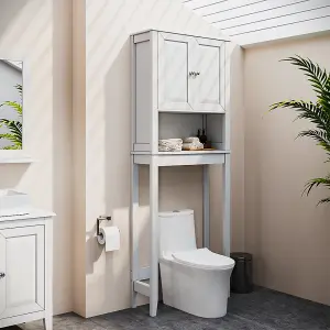 Freestanding Modern White Wooden Over-the-Toilet Bathroom Storage Cabinet H 164cm