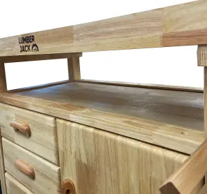 Lumberjack Woodworking Work Bench with 3 Drawers On-board Cabinet and 2 Vices