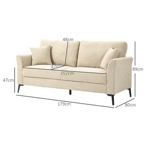 HOMCOM 3 Seater Sofa, Linen Fabric Sofa for Living Room, Beige