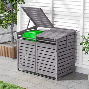 Grey Garden Spruce Wood Garbage Can Storage Shed with Anti Corrosion Paint