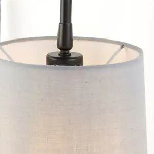 Adjustable Swing Arm Wall Light Matt Black & Grey Fabric Shade Mains Plug in