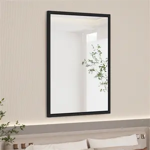 Liedson Metal Framed Wall Mounted Bathroom Mirror in Black 90cm x 60cm