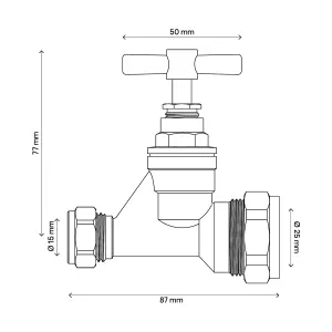 Flomasta Brass Compression Heating & sanitary Shut-off Stop cock, (Dia)15mm x 25mm