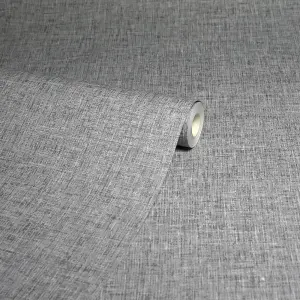 Arthouse Linen Texture Mid Grey Wallpaper