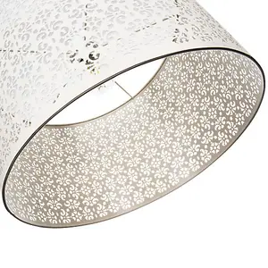 Marrakech Designed Large Cream Metal Pendant Light Shade with Floral Decoration