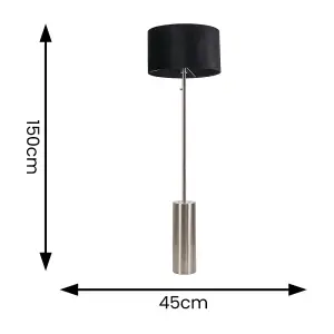 ValueLights Lexy Brushed Chrome Rotary Dimmer Switch Floor Lamp with Black Velvet Shade