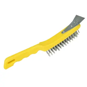 6 Wire Cleaning Brush 5 Row Steel Bristles with Plastic Handle and End Scarper