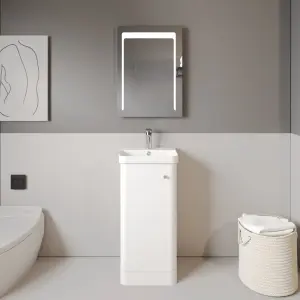 Floor Standing 1 Door Vanity Unit with Ceramic Basin - 400mm - Gloss White -Balterley