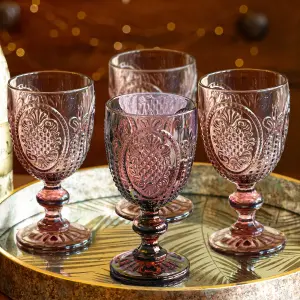 Set of 4 Vintage Luxury Pink Drinking Wine Glass Wine Goblets 310ml