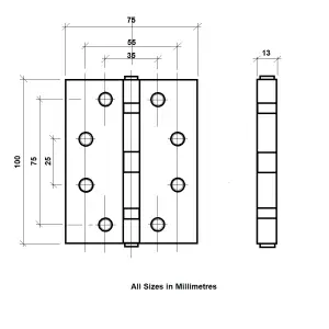 H22 Ball Bearing Door Hinges in a 4 inch Size (100mm), Matt Black Finish, 2 Pairs - Handlestore