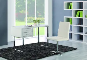 Homeology HARMONIA Gloss White with Chrome legs 2-Drawer Contemporary Home Office Luxury Computer Desk