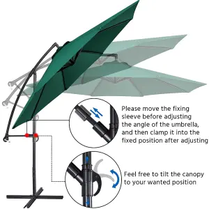 Yaheetech Dark Green 3m Patio Offset Umbrella Outdoor Parasol with Crank