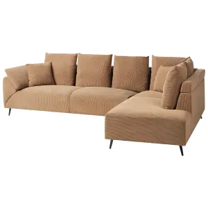 Left Hand Corduroy Corner Sofa Brown LUNNER