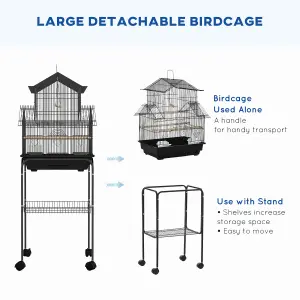 PawHut Metal Bird Cage w/ Perch, Food Container, Handle, for Finch, Canary