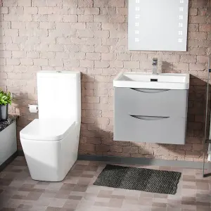 Nes Home Merton 600 Wall Hung Grey Vanity Basin & Rimless Close Coupled Toilet