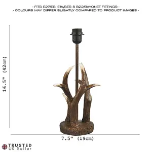 Traditionally Designed Antler Resin Table Lamp Base in a Rustic Bronze Finish