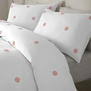 Dot Garden Cotton Solid Colour Duvet Cover Set with Pillowcases White/Pink Dots / Single Duvet Cover + 1 Standard Pillowcase