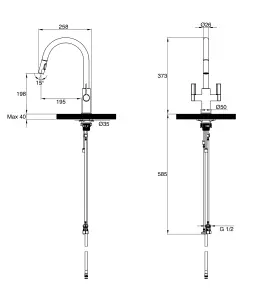 Clearwater Kira C Spout Pull Out With Twin Spray Kitchen Matt Black - KIR30MB