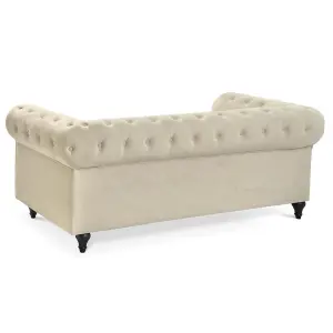 Velvet Chesterfield 3 Seater Sofa - Cream