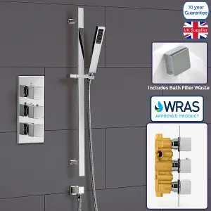 Concealed 2 Way Thermostatic Shower Mixer Handset Slider Rail Bath Filler