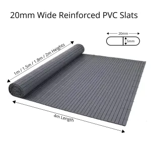 True Products Artificial Bamboo 20mm PVC Slat Screening Fencing Roll - Double Sided - 1.8m x 4m - Grey