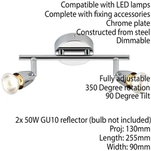 Adjustable Ceiling Spotlight Chrome Plate 2 Light Bar Downlight Modern Lamp