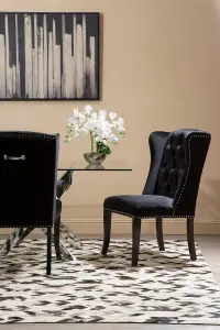 Interiors by Premier Black Buttoned Velvet Dining Chairs, Velvet Upholstered Chair with Wooden Legs, Accent Chair for Living Room