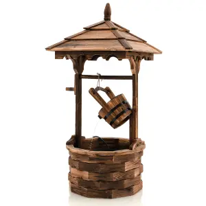 Costway Outdoor Wooden Water Fountain Rustic Wishing Well Fountain with Electric Pump