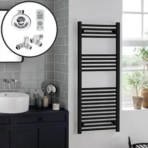 Bray Dual Fuel Thermostatic Electric Heated Towel Rail With Timer, Straight, Black - W500 x H1000 mm