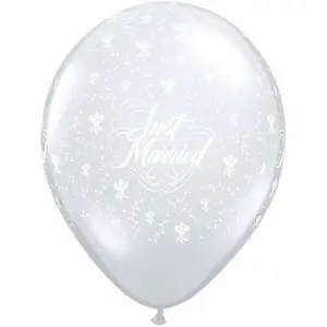 Qualatex 11 Inch Clear Just Married Flowers Latex Balloon (Pack Of 50) Clear (One Size)