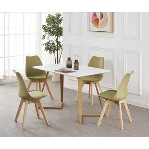 Thomasin Faux Leather Upholstered Side Chair |  Dining Chair |  Wooden Legs Plastic Body (Set of 2) Lime Green