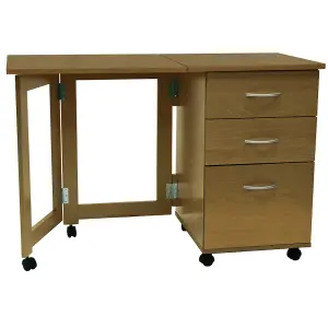 Watsons Flipp  3 Drawer Folding Office Storage Filing Desk  Workstation  Oak