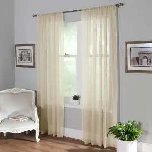 Home Curtains Voile Slot Top Panels 59w x 60d" (149x152cm) Cream (PAIR)