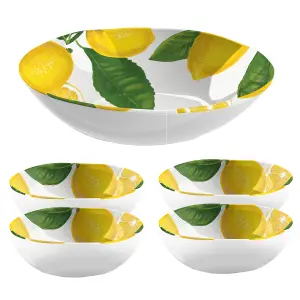 Purely Home Lemon Fresh Large Pasta Serve Bowl & 4 x Low Bowls