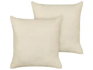 Set of 2 Cushions LEUZEA Boucle 60 x 60 cm Solid Beige