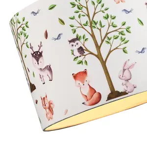 Cute Woodland Animals Round Lamp Shade in Cotton Fabric - Foxes Owls Rabbits