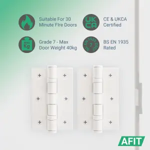 AFIT White Door Hinges - 3 Inch / 76mm  Internal Fire Door Hinges - 4 Pairs