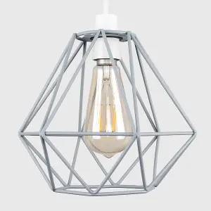 ValueLights Diablo Pair of Retro Style Grey Metal Basket Cage Ceiling Pendant Light Shades